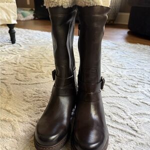 Shearling Trim Cuff Long Boots Tanners Brown - Eu Size 37